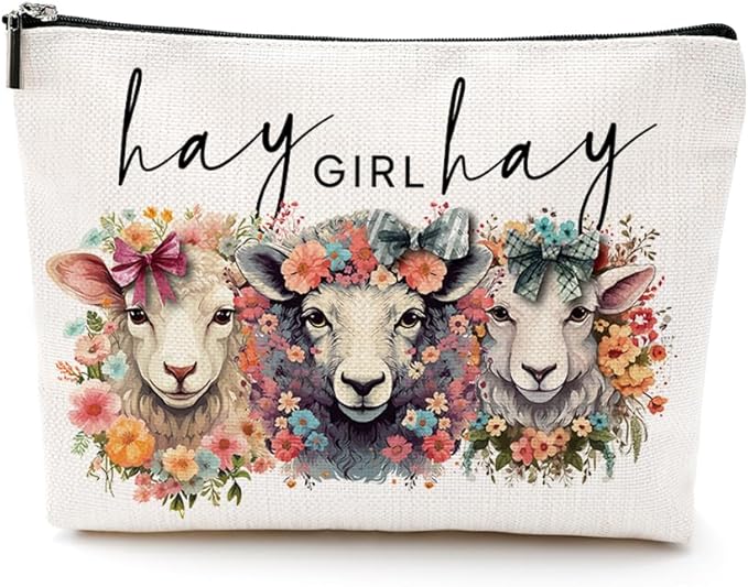 Cute Western Sheep Makeup Bag Sheep Gifts for Girls Women Sheep Print Stuff Merch for Sheep Lovers Funny Christmas Birthday Gifts for Teens Best Friend BFF Bestie Mom Sister Hay Girl Cosmeticcase