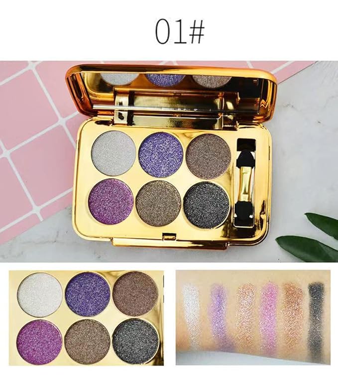 Sparkle Eyeshadow Palette - 6 Colors Glitter Eye Shadow Palettes Highly Pigmented Long Lasting Waterproof Sweatproof Professional Nudes Warm Natural Neutral Smoky Cosmetic Eye Palette Set Gold (#01)