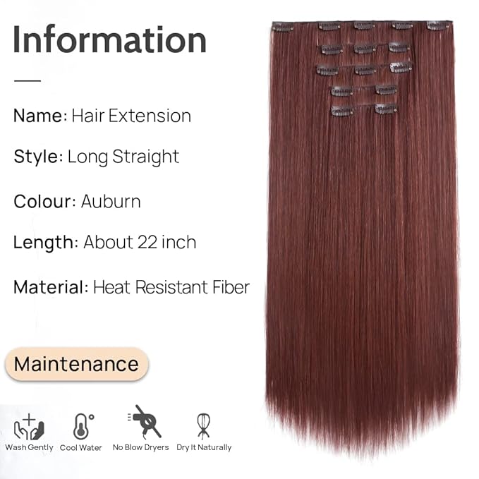 Hair Extensions Auburn Clip in Extension Straight Invisible 22" Long Synthetic Thick Clips on Red Hairpieces for Women 5PCS Black Curly Wavy 18" Cheap Brown Blonde Natural Full Head 5 Oz