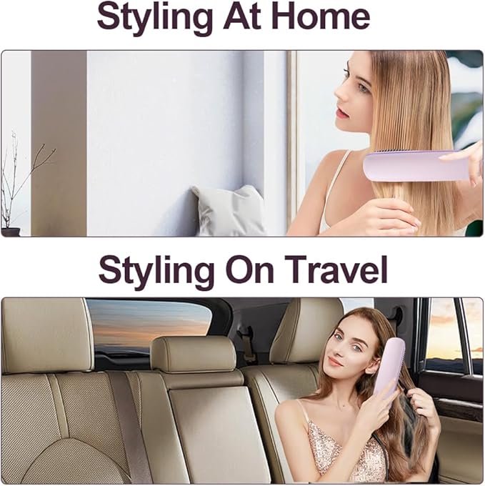 Cordless Hair Straightener Brush, Mini Hair Straightener Comb with Negative Ion, Portable Hot Comb Straightener for Women, Rechargeable 4000mAh Battery, Anti-Scald, 3 Temp-Setting