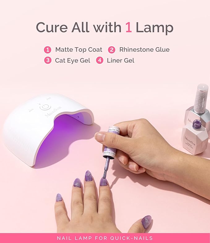 MelodySusie Small Cordless UV Nail Lamp, P-ART06G Rechargeable Portable LED UV Light with Smart Sensor, 4-Finger Curing for All Soft Gels, Especially Half-Cured Gel, Base Coat & Top Coat, White