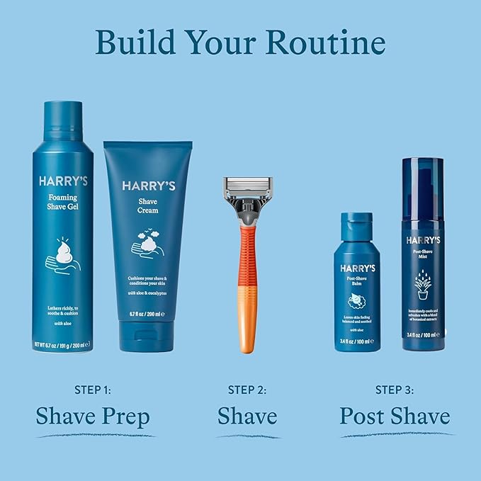 Harry's Original Shaving Kit for Men - Razor Handle, 15 Razor Blade Refills, and Travel Blade Cover - German Engineered - Orange