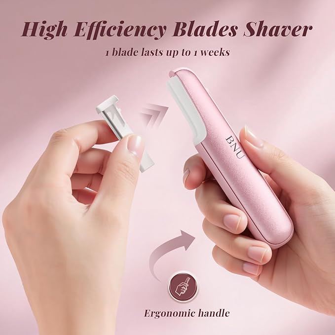 Dermaplane Razor for Women Face, BNU Facial Hair Remover for Anti-Aging - Rechargeable - LED Light - Sonic Edges - 3 Speeds, Ergonomic Handle Face Dermaplaning Tool 10 Weeks, Pink