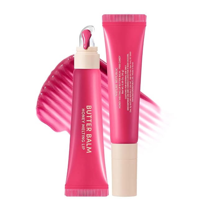 Nature Republic Honey Melting Lip Butter Balm – Moisturizing Tinted Plumping Lip Balm with Peptides, for Sheer & Glossy, Fuller-Looking Lips (Pink Candy)
