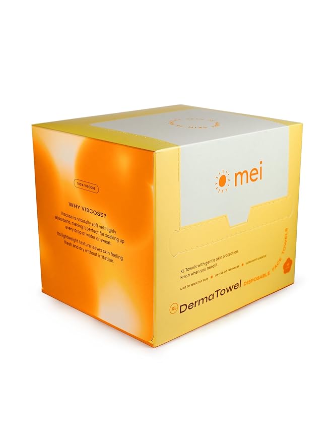 Mei Apothecary XL DermaTowel Disposable Face Towels, 50 Count Facial Cloths for Washing Face & Makeup Removal, 10x12"