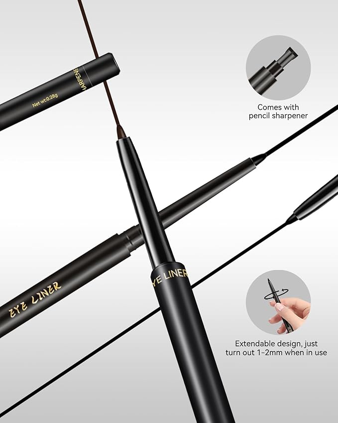 Gel Eyeliner Set for Mature Women Black Brown, Waterproof Smudge-proof Gel Eyeliner Pencil Long Lasting 24H Retractable Eye Makeup Liner Matte Cream Pen with Sharpener for Older Women Sensitive Eye