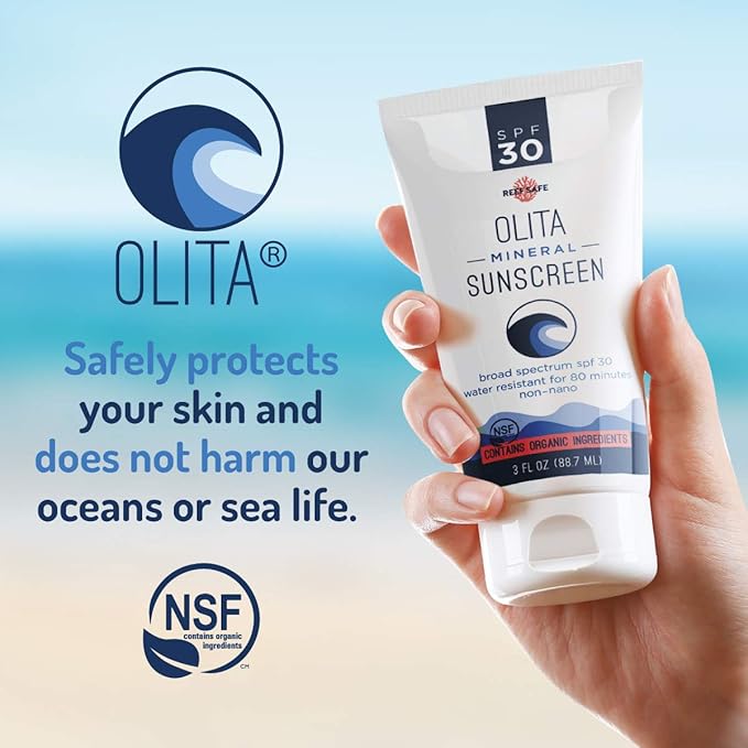 Olita Mineral Sunscreen SPF 30 Lotion - Fragrance Free - 3 oz - Broad Spectrum, Chemical Free, All-Natural, Reef Safe, Organic, Zinc Sunblock, Water-Resistant