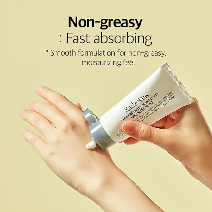 Karl&Hans Super Moisturizing Coconut Vegan Hand Cream - Gourmand Coconut Scent with Shea Butter, Coconut Oil - Organic Daily Hand lotion for Dry Cracked Hands - 1.7 fl oz