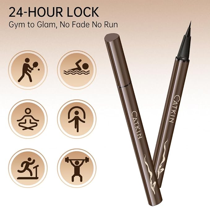 Catkin Liquid Eyeliner Pen Ultra-fine Waterproof Smoothy Stay 24 hrs Long Lasting Quick Drying for Sensitive Eyes Alcohol Free Natural Brown