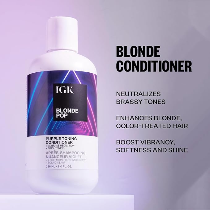 IGK BLONDE POP Purple Toning Shampoo & Conditioner Set | Neutralizes Brass + Brightens Blonde | Vegan + Cruelty-Free | 8 oz (Pack of 2)