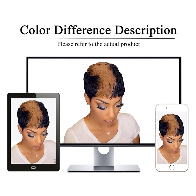 Short Pixie Cut Wig for black women Real Brazilian Virgin Human Hair Black and Honey Blonde Highlight full Machine Made Glueless wig Short layered Pixie Haircut hairstyle 1B/33#