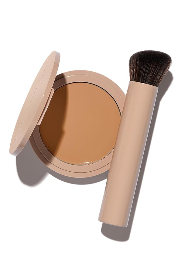 No Makeup Makeup Foundation + Brush Duo, Cream-Balm Formula Conceals, Corrects and Camouflages with Skin-Tone Adaptive Flexshade Technology, Buildable, Long-Lasting, Cruelty-Free, Vegan, Natural