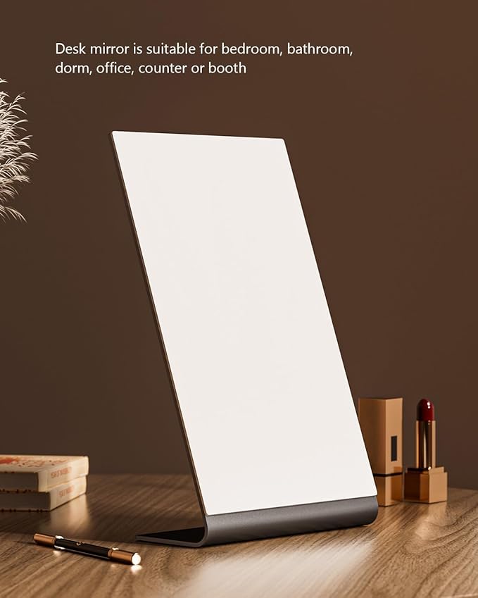 12"x7" Frameless Makeup Mirror, True 1X Flat Vanity Mirror for Accurate Reflection, Free Standing on Bathroom Vanity, Dresser or Desk, Ideal for Makeup, Shaving & Gifts (Space Black)
