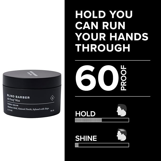 Blind Barber 60 Proof Hair Wax for Men - Water-Based Wax for Hair Styling - Medium, Workable Hold & Shine - Made with Volumizing Hops Extract - Cruelty-Free - Tonka Bean Scent (2.5 Oz)