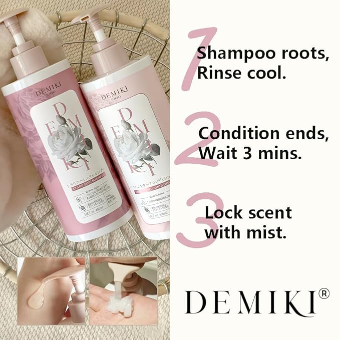 DEMIKI Japanese Shampoo and Conditioner Set for Women, Shampoo and Conditioner Set for Oily Hair, Sulfate Free, Rose Scent, Anti Dandruff, Clarifying, Moisturizing, Hydrolyzed Keratin Hair Care, 32oz