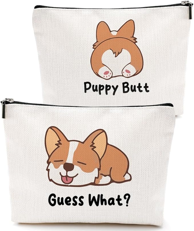 Funny Puppy Makeup Bag Dog Mom Gifts for Women Puppy Dog Supplies Accessories Cute Cosmetic Bag for Women Girls Daughter Animal Puppies Lovers Sister Best Friends Friendship Christmas Birthday Gifts