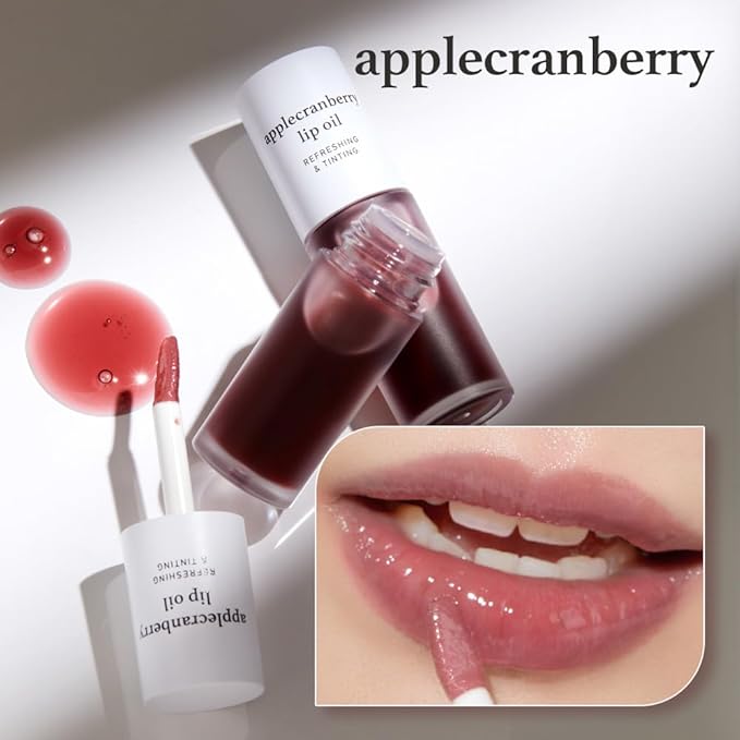 NOONI Korean Hydrating Lip Oil - Applecranberry | Long-Lasting, Moisturizing, Plumping, Revitalizing for Dry Lips, Waterproof, No Peel Off, Hydrating, Nourishing Crystal Clear, 0.12 FL Oz