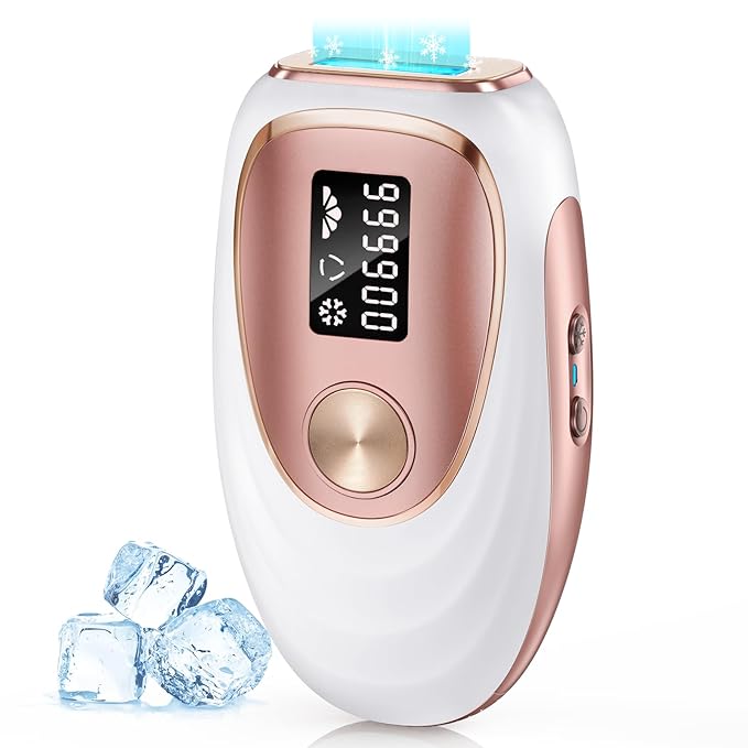 Laser Hair Removal Device, at-Home IPL Hair Removal for Women & Men - Safe 45°F Ice-Cooling Contact for Painless & Long-Lasting Results, 86% Hair Reduction in 3 Weeks for Full Body, Gold/White
