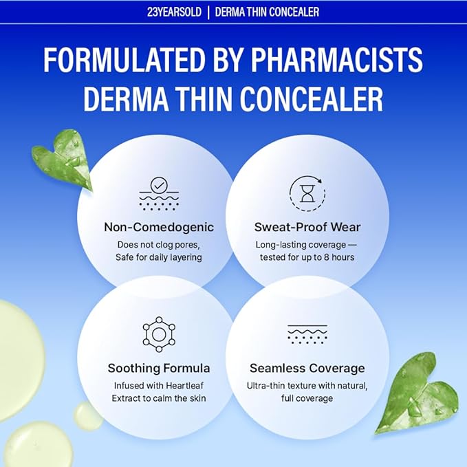 [23YEARSOLD Derma] Thin Concealer #0.5P (Pink Beige) – Sensitive-Skin Friendly, Lightweight & Long-Lasting with Redness-Soothing SWEETONE Formula for a Natural Finish, Easy-to-Carry 0.17 fl oz