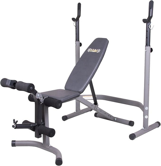 Body Champ Weight Bench with Leg Extension Attachment 2-Piece Combo BCB3780, Gray/Silver