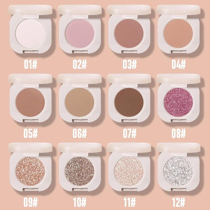 Glitter Shimmer Sparkle Eye Shadow Palette Makeup for Older Women, Pearl White Silver Glitter Shimmer Metallic Holographic Iridescent Cream Iridescent Single Monochrome Eyeshadow Makeup, 11