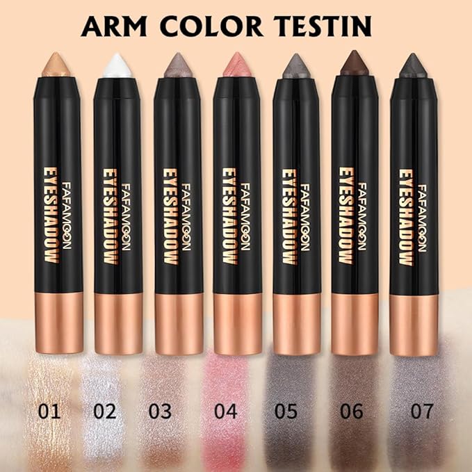 3Pcs Monochrome Cream Shimmer Glitter Eyeshadow Pencil Stick for Women, Eye Shadow Eyeliner Pencil Sticks Makeup, sombras para ojos, Waterproof, Vegan & Cruelty-Free, (01+02+06, 3Pcs)