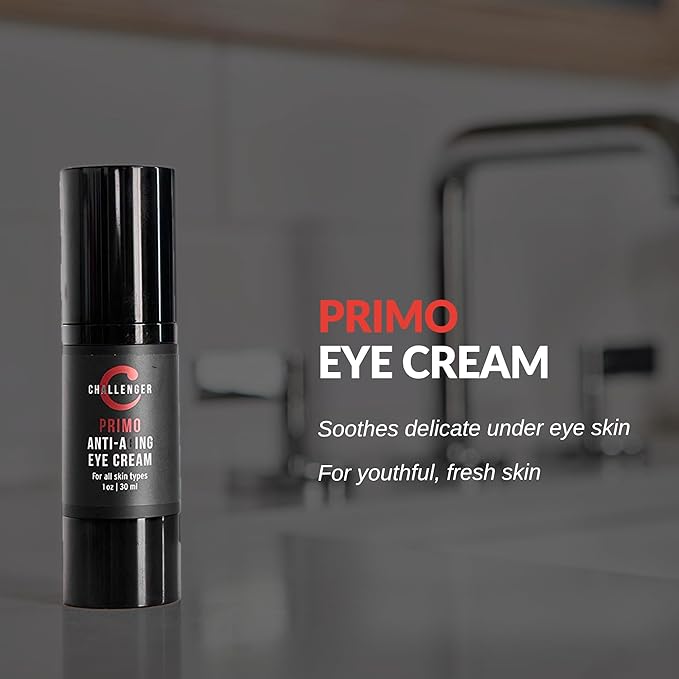 Challenger Primo Anti-Aging Eye Cream | Unscented | Clean Dispensing Airless Pump | Reduce Wrinkles, Under-Eye Circles, Puffiness, Crows Feet and Signs of Age | 1oz