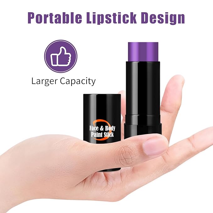Purple Face Body Paint Stick, Face Paint Makeup Accessories, Full-Coverage Hypoallergenic FacePaint, Halloween SFX Cosplay Costume Party Purple Makeup