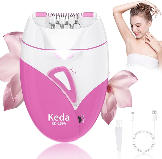 Smooth Glide Epilator for Women, 2 Speeds Painless Hair Removal Device with 36 Tweezers & LED Light, Rechargeable Epilators Hair Removal for Face, Bikini, Arms, Legs, Armpits (Hot Pink)