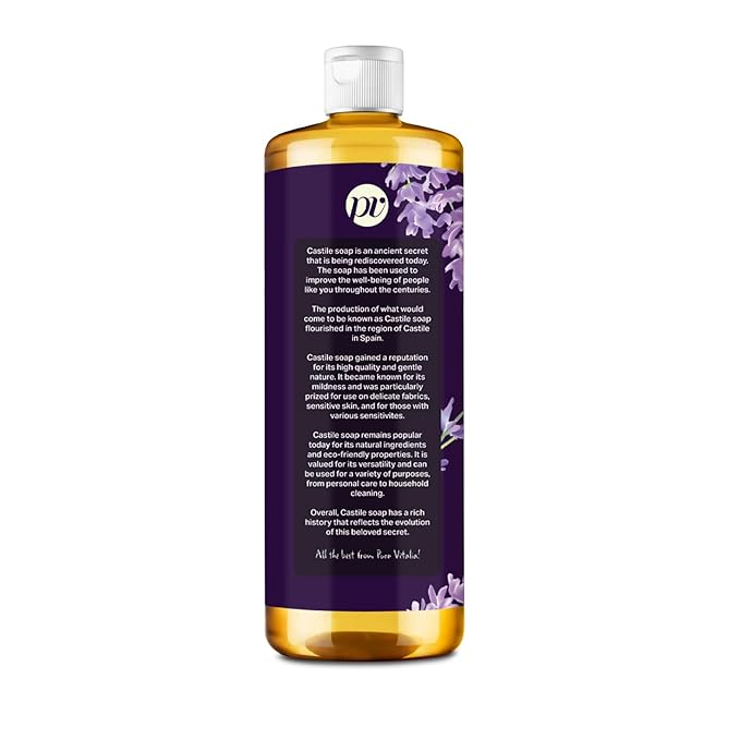 Pura Vitalia Lavender Organic Castile Soap | Body Wash & Cleanser for Face & Hands | Biodegradable, Eco-Friendly, Palm Oil Free, Vegan & Gentle | Made with 6 Natural Ingredients - 16 oz