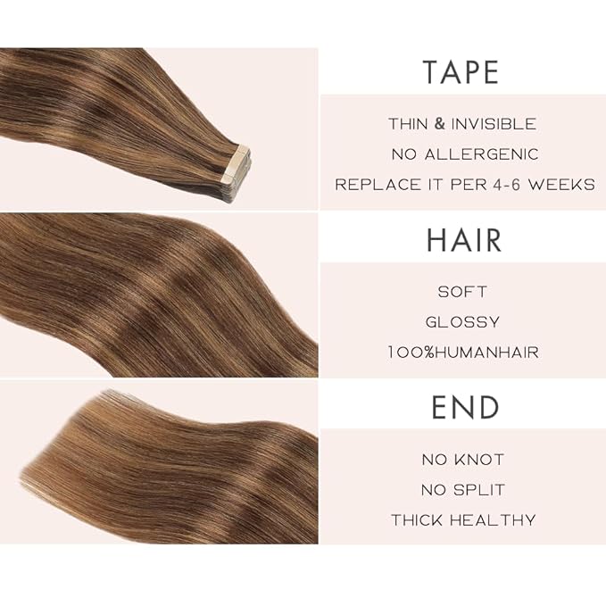 Tape in Hair Extensions Real Human Hair 24 Inch Darkest Brown to Medium Brown Double Sided Skin Weft Hair Extension Invisible Tape in Hair Extensions Remy Human Hair 20pcs (P2/10#,24 Inch)