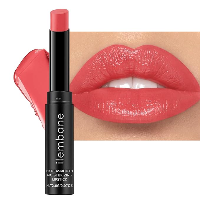 ilembane Nude Pink Moisture Lipstick – Hydrating Lip Balm for Dry, Cracked Lips, Weightless Creamy Lip Color with Vitamin E, Hydrasmooth, Glossy Juicy Finish for Women (Petal)