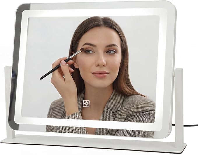 Vanity Mirror with Lights, 22''x17'' Lighted Makeup Mirror, LED Makeup Mirror, Smart Touch with 3-Color Lighting Modes, Dimmable, for Bedroom Tabletop - White