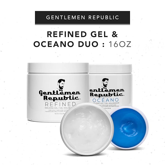 Gentlemen Republic 16oz Refined & Oceano Hair Gel for Men - Provides 24 Hour High Hold & Shine - Premium Mens Hair Styling Products