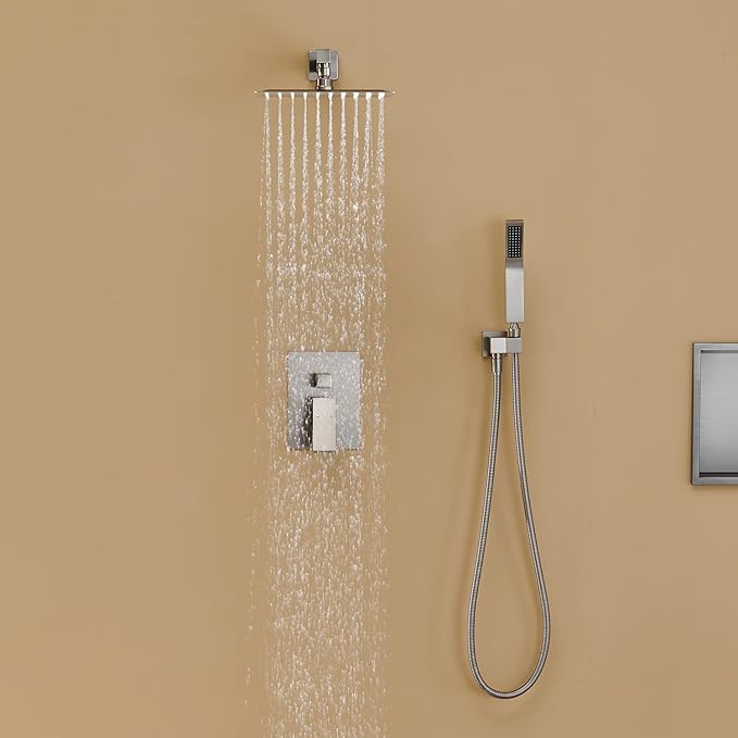 Artiqua Shower System 10 Inches Rain Shower Combo Set Brushed Nickel Wall Mount Faucet Bathroom Faucets with Rainfall Shower Head and Hand Shower