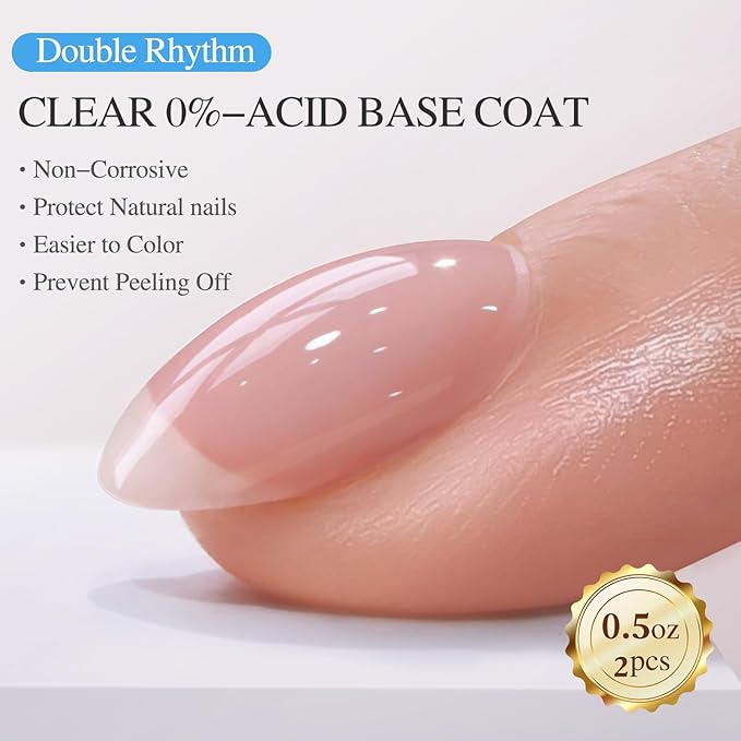 Double Rhythm 0.5Oz No Wipe Clear Gel Top Coat Base Coat Hema and Tpo Free 2 Pcs 15ML Gel Polish Soak Off Manicure DIY Home Salon (Top Coat Base Coat)
