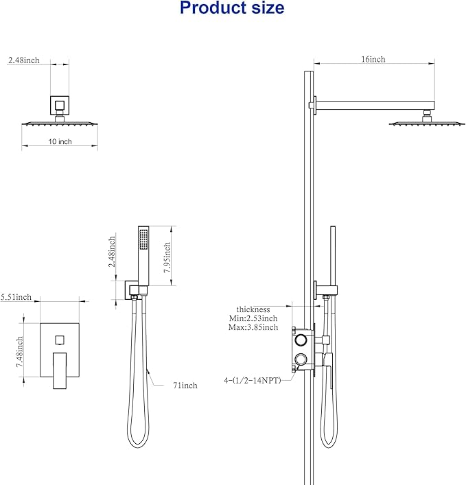 Dcolora 10 In. Rainfall Shower System with Handheld, Gold Shower Faucet Set for Bathroom, Brass Valve, 304 Stainless Steel, Anti-Scald cUPC Certified (Brushed Gold, 10 Inch)