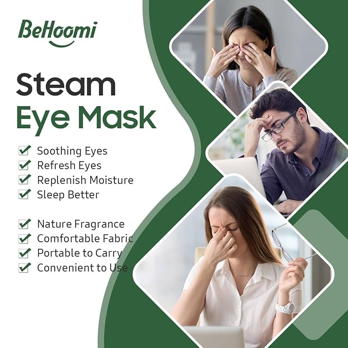 BeHoomi 20 Packs Steam Eye Mask, Heated Eye Mask Warm Compress for Eyes, Disposable Self Heating Steam Mask Sleep, Spa, Travel Essentials & Relaxation Gifts for Women, Stocking Stuffers (Tea Tree)
