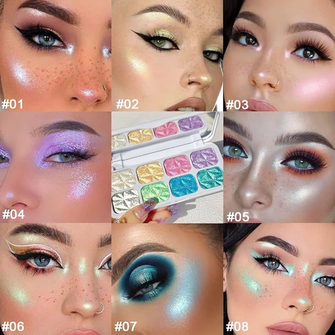 8 Color Face Cheek Highlighter Makeup Palette Shimmer
