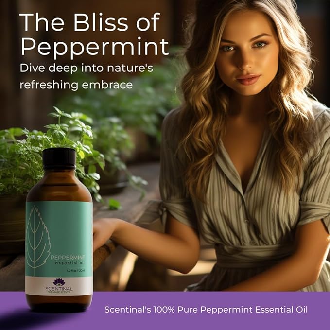 Scentinal Premium Essential Oil - 100% Pure, Natural & Authentic - Extra Large 4oz Bottle (120ml) with Eyedropper - Refreshing Aromatherapy Experience (4 oz / 120ml, Peppermint)