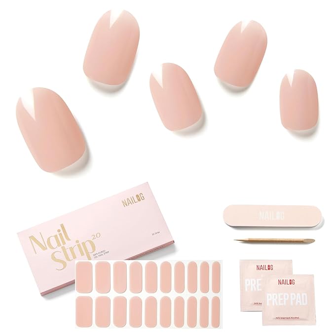 NAILOG 20 Pcs Nude Pink Gel Nail Stickers Clear Extra Long Nail Wraps with Glossy Gel Finishing for Spring Summer, Jelly Honey