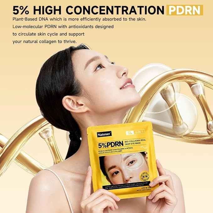 8 Pairs 5% PDRN Under Eye Patches, 6-in-1 Bio-Collagen 360° Eye Patches for puffy eyes, dark circles & Wrinkle | 2% Caffeine, Kojic acid, Retinol, Hyaluronic, Niacinamide | Korean Popular Eye Care