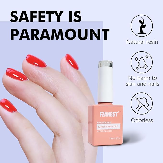 FZANEST Red Gel Polish Rubber Builder Base Coat Nail Strengthen Extension Harder for Thin Fragile Nails