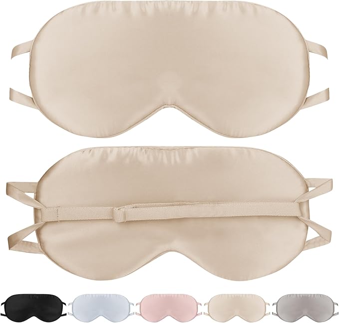 SILKTALE Silk Sleep Mask for Women/Men/Adults with Adjustable Strap Light Blocking Real Silk Eye Mask for Sleeping Plane/Side Sleeper/Travel,Champagne