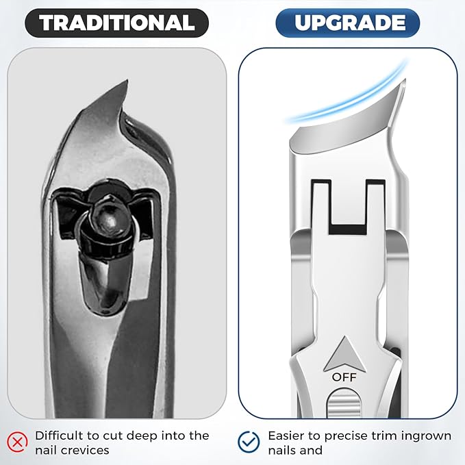 Ingrown Toenail Clippers - Wide Jaw Opening Anti-Splash Slanted Nail Clippers with Catcher, Heavy Duty Ingrown Toenail Clippers Nail Cutters, Ultra Sharp Slanted Nail Clippers with Long Handle
