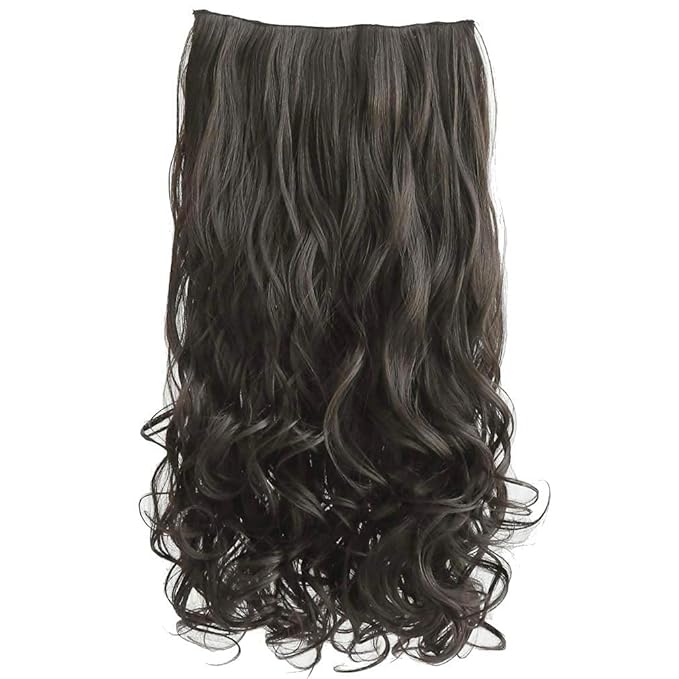 REECHO 14" Short Length 1-Pack 3/4 Full Head Curly Wavy Clips in on Synthetic Hair Extensions HE008 Hairpieces for Women 5 Clips 3.6 Oz per Piece - Black Brown