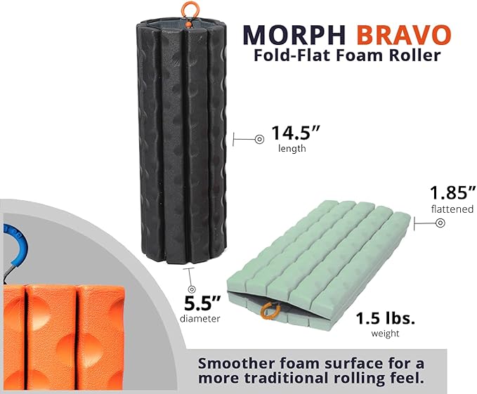 Brazyn Morph Foam Roller (Bravo-Sage): Collapsible Travel Foam Roller for Pain Relief, Workout Muscle Recovery, Back Massager, Deep Tissue Leg Massage, Back Cracker, Stretcher; Small, Portable