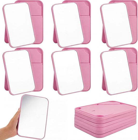 12 Pack Desktop Makeup Mirror Bulk 90° Adjustable Portable 8" Vanity Table Mirror with Stand, Folding Travel for Makeup Party Spa Party, Women, Cosmetics Personal Beauty (Pink)