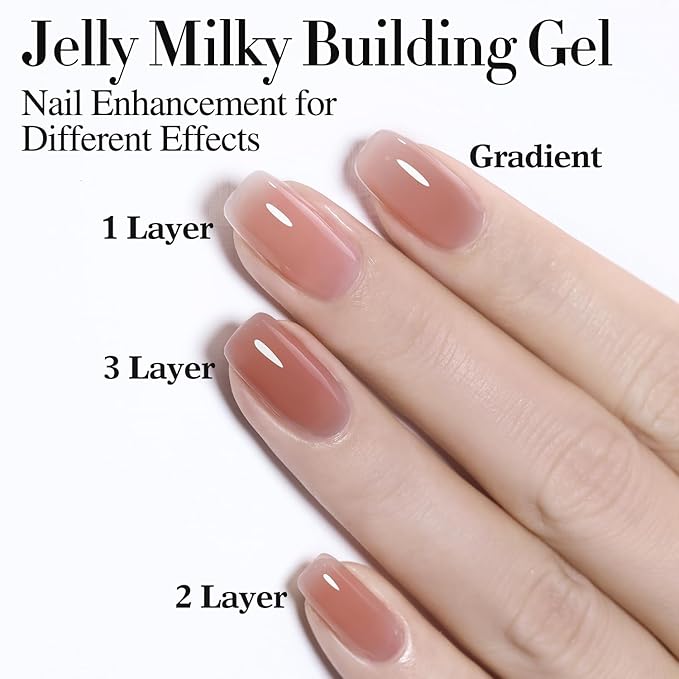 Double Rhythm Clear Gel Nail Polish 15ml Nail Strengthener in a Bottle Nail Extension Hard Gel Soak Off Long Lasting UV Gel (Skin Nude 8 in 1-5)