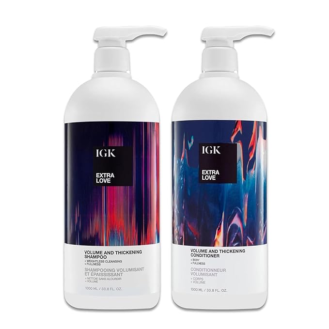 IGK EXTRA LOVE Volume & Thickening Shampoo & Conditioner Set | Volume + Scalp Balance + Oil Balance | Vegan + Cruelty-Free | 33.8 oz (Pack of 2)